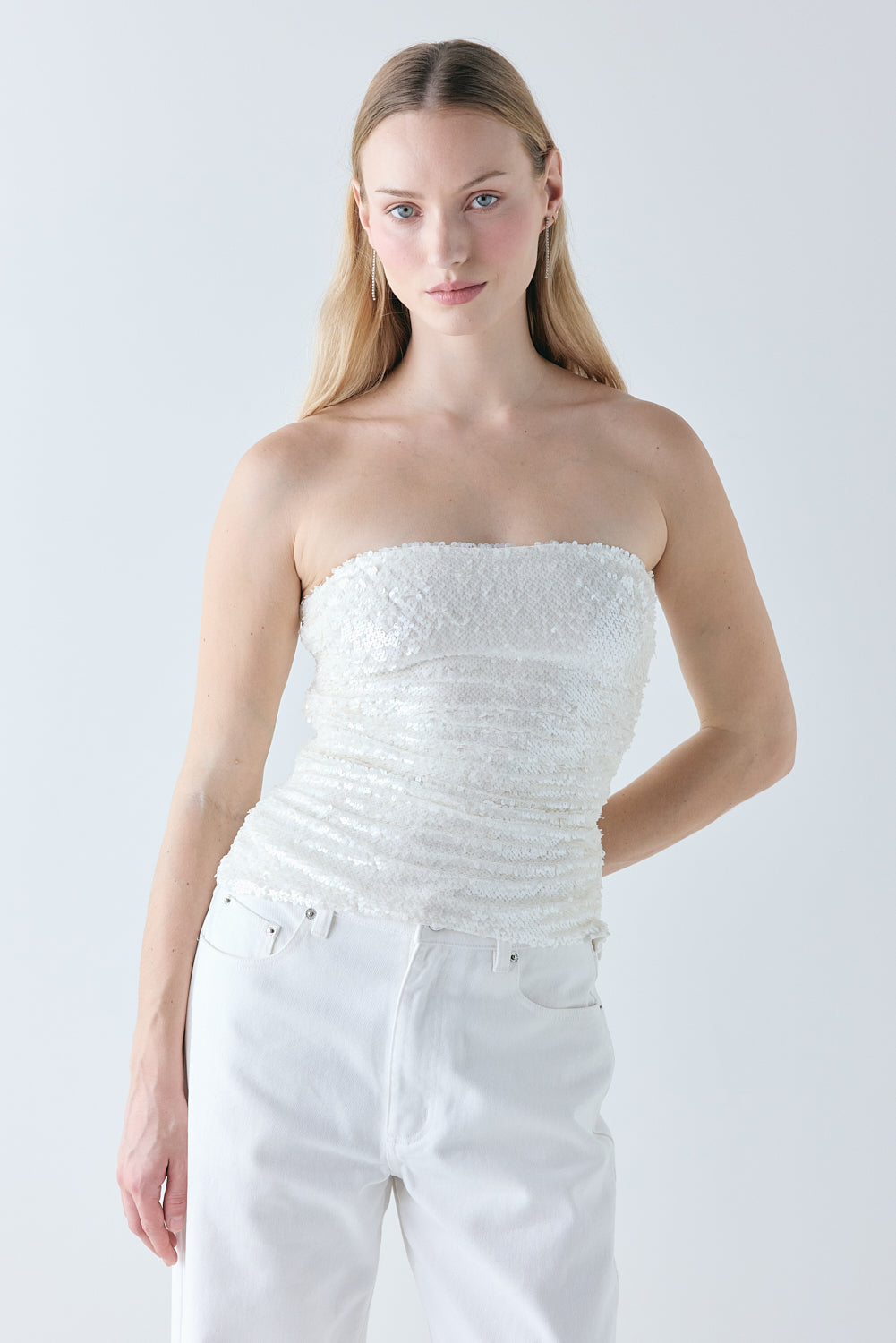 Jennah Sequin Top Ivory 