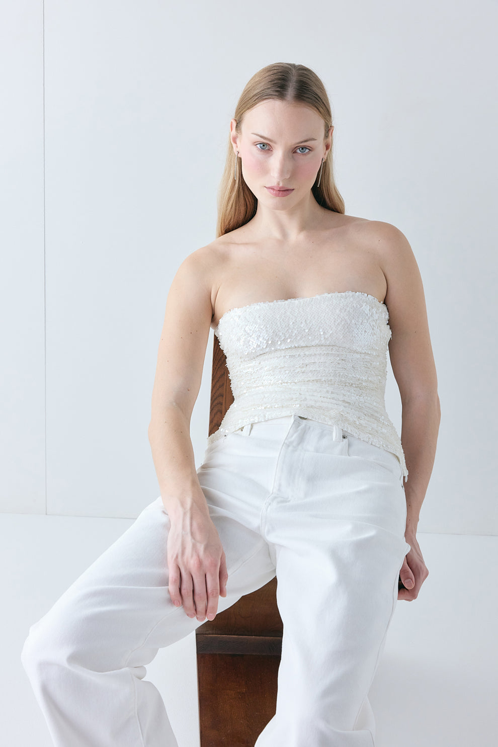 Jennah Sequin Top Ivory 