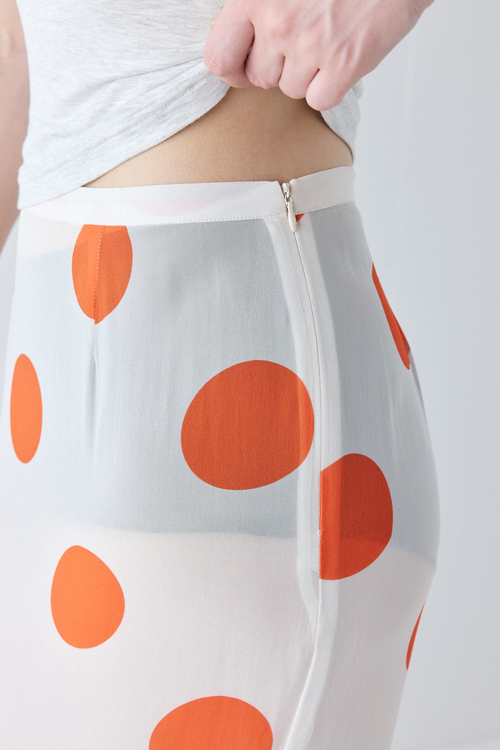 Delilah Sheer Maxi Skirt Orange Polka Dot 