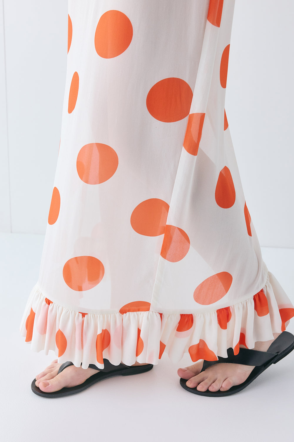 Delilah Sheer Maxi Skirt Orange Polka Dot 