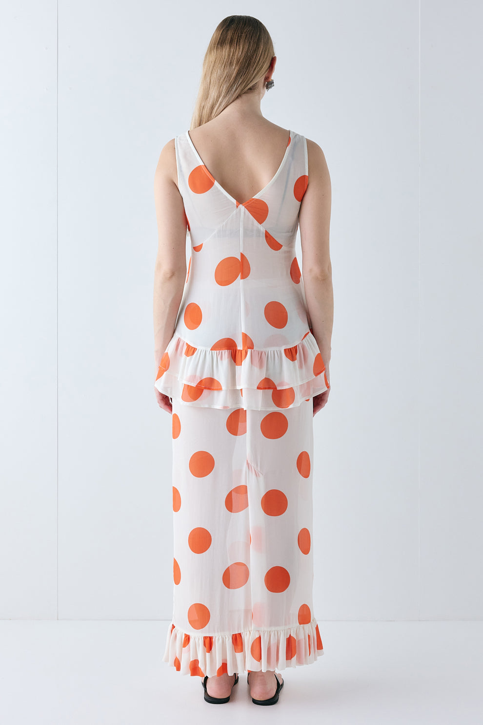 Bonnie Sheer Tunic Top Orange Polka Dot