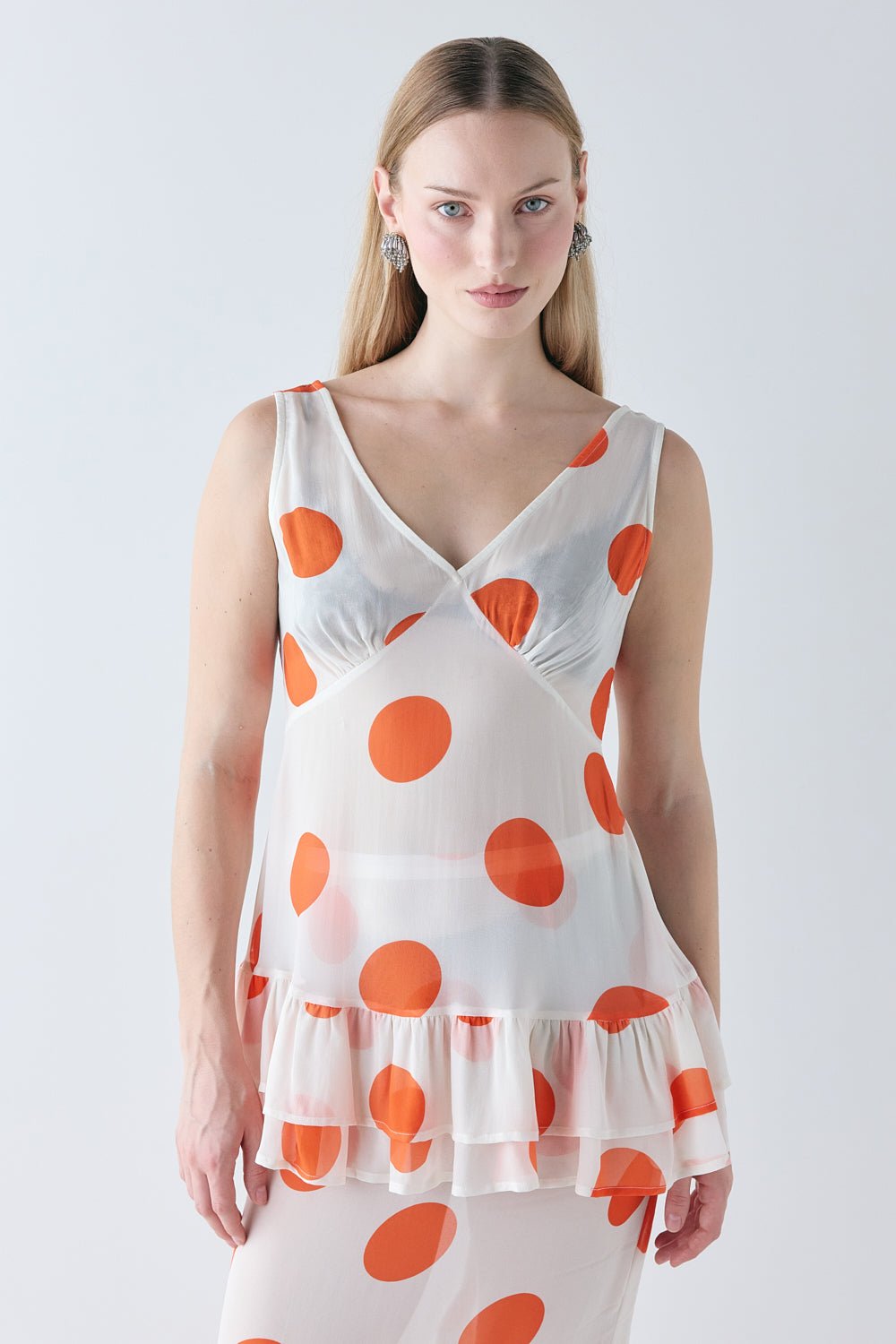 Bonnie Sheer Tunic Top Orange Polka Dot