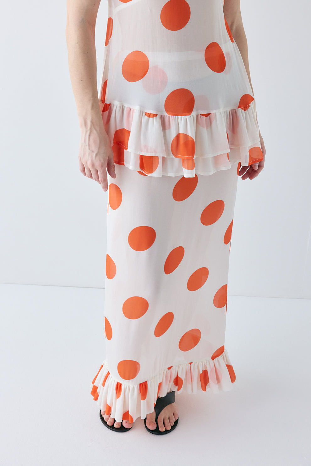 Bonnie Sheer Tunic Top Orange Polka Dot