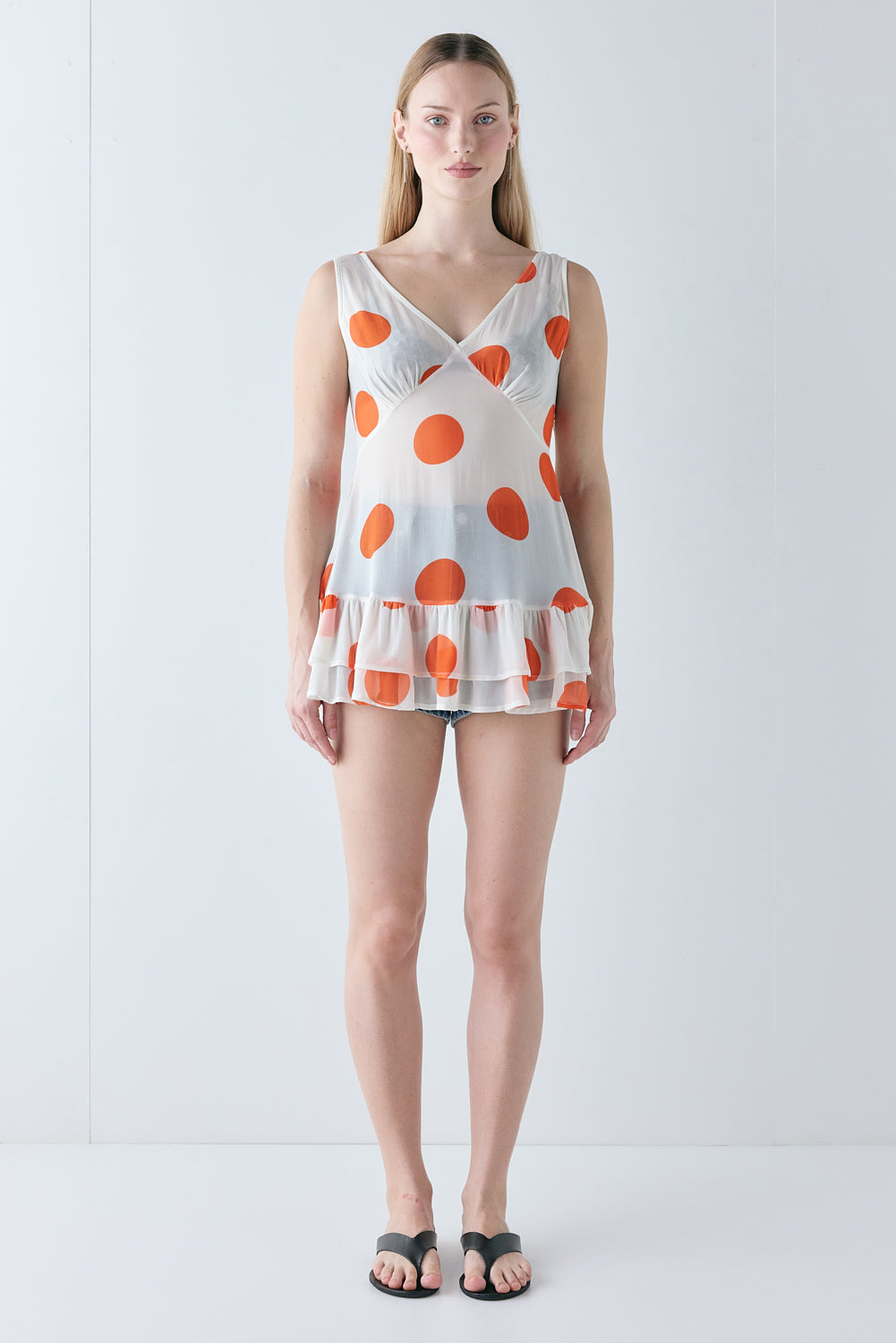 Bonnie Sheer Tunic Top Orange Polka Dot