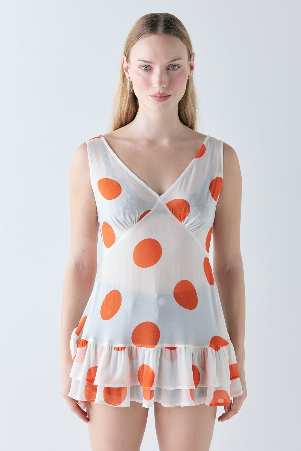 Bonnie Sheer Tunic Top Orange Polka Dot - size:Mira:AU 8 / US 4