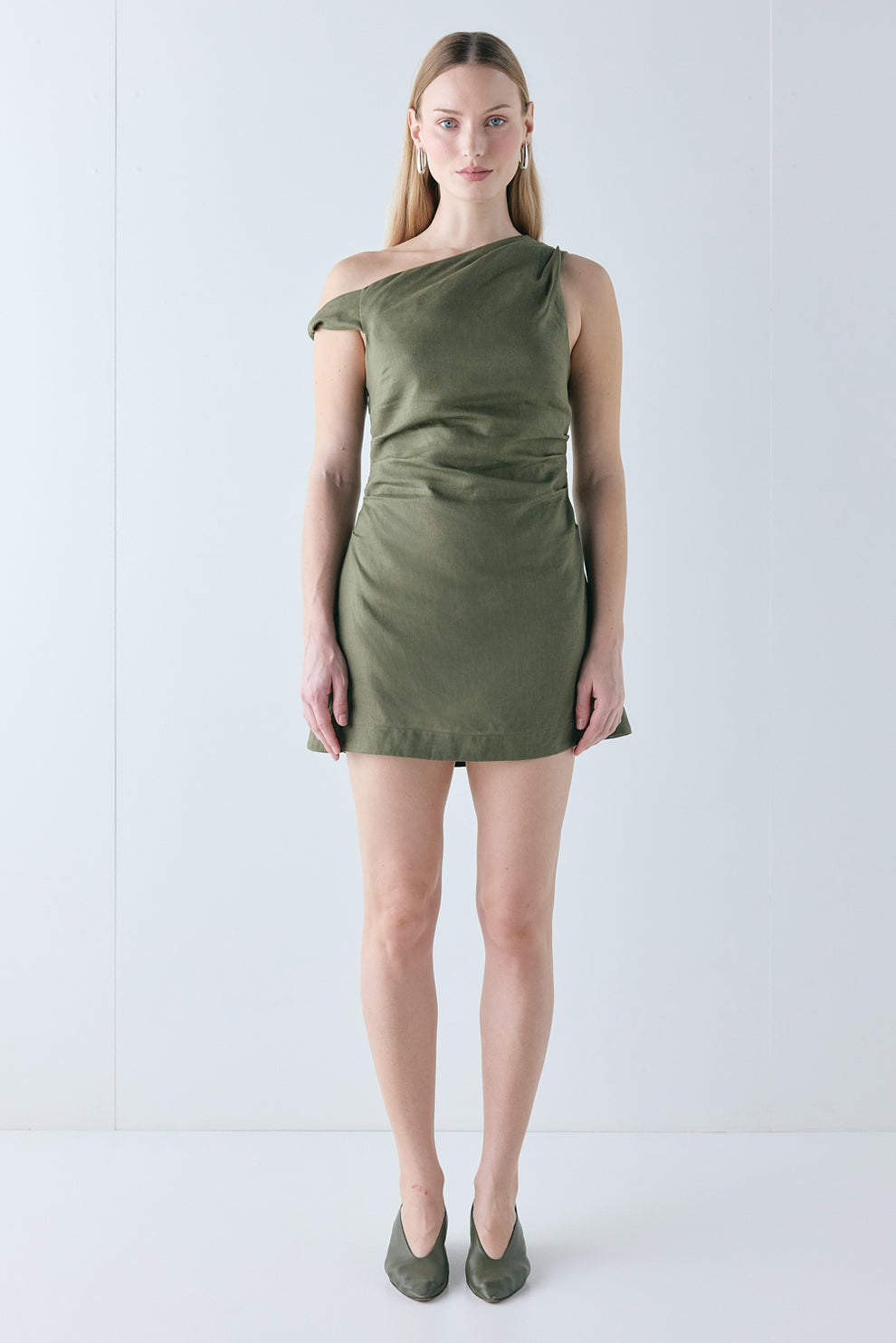 Milly Linen Mini Dress Olive - size:Mira:AU 8 / US 4