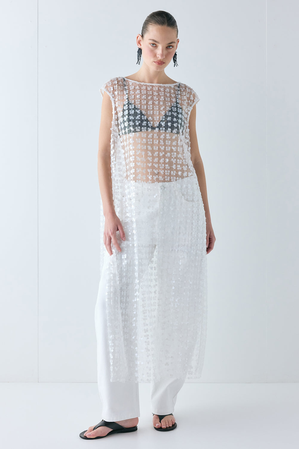 Solaire Sequin Maxi Dress White Check 
