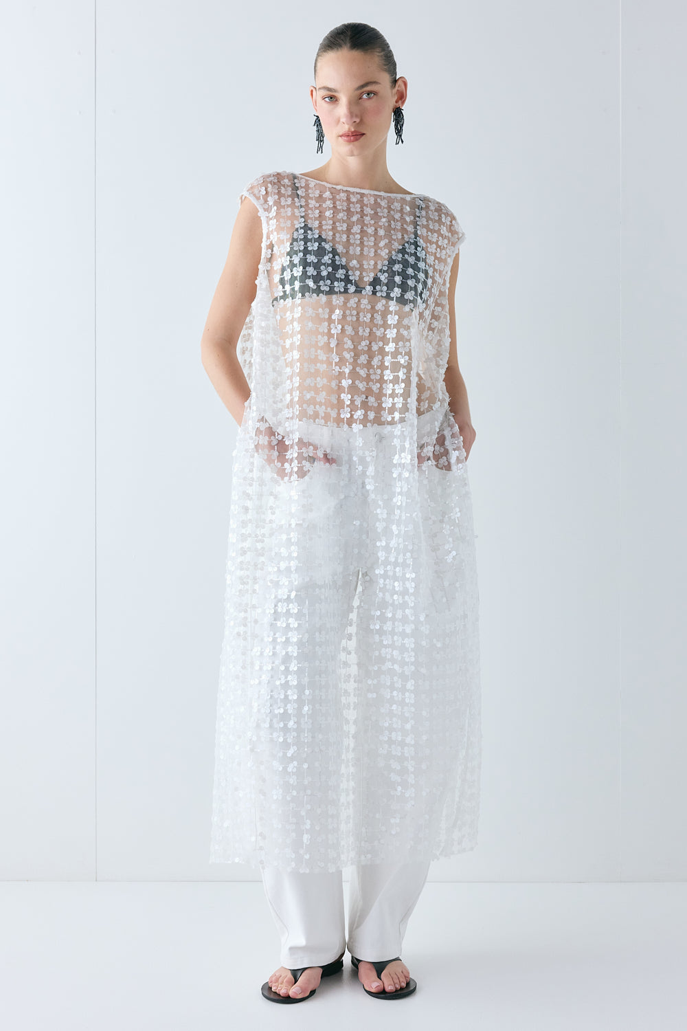 Solaire Sequin Maxi Dress White Check 