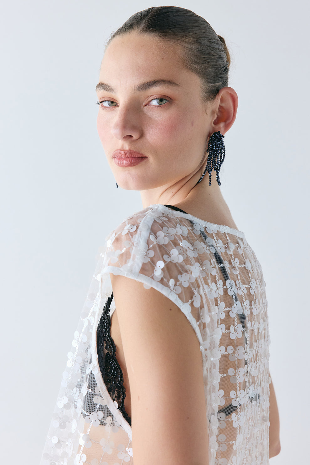 Solaire Sequin Maxi Dress White Check 