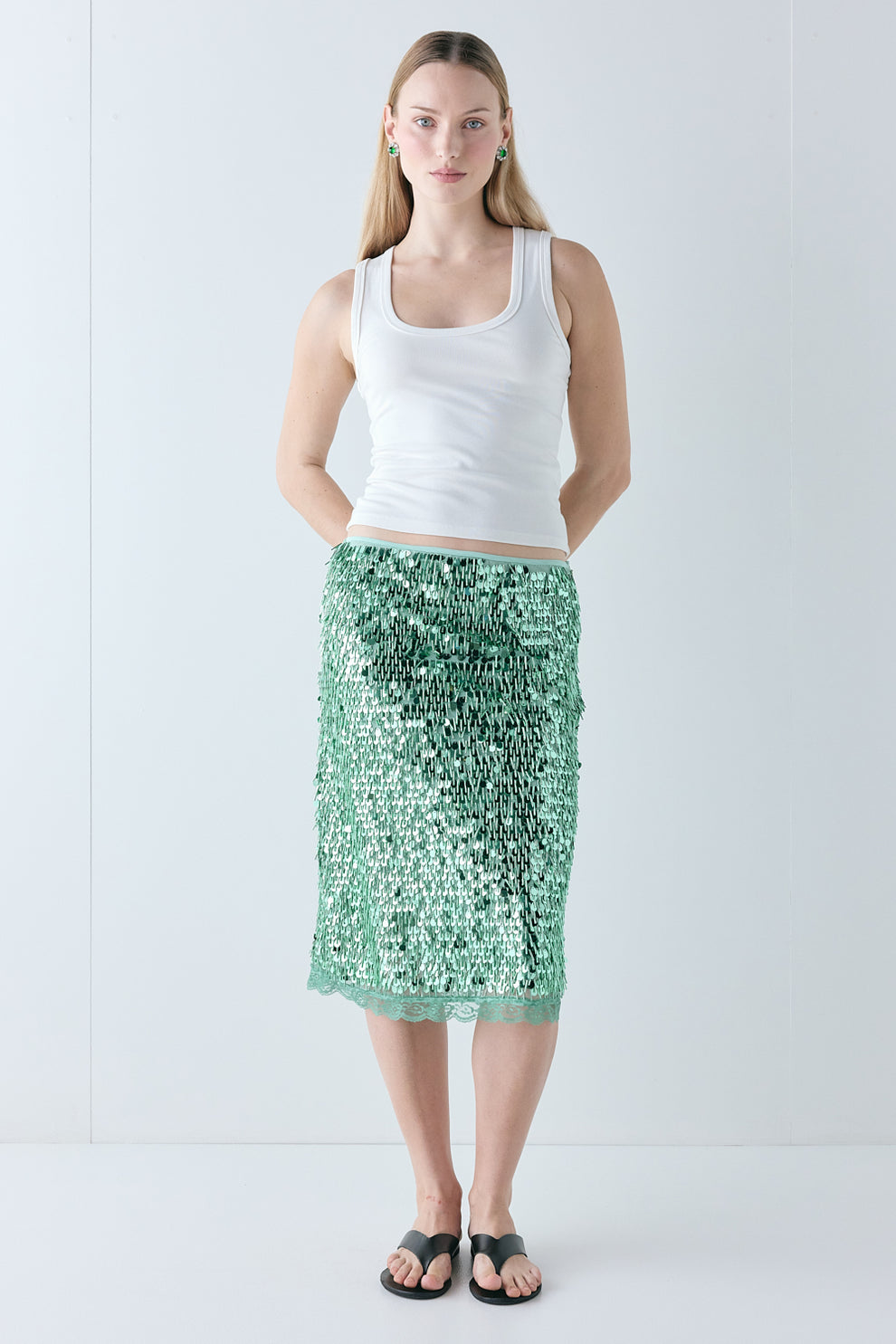 Clementine Sequin Midi Skirt Green - size:Mira:AU 8 / US 4