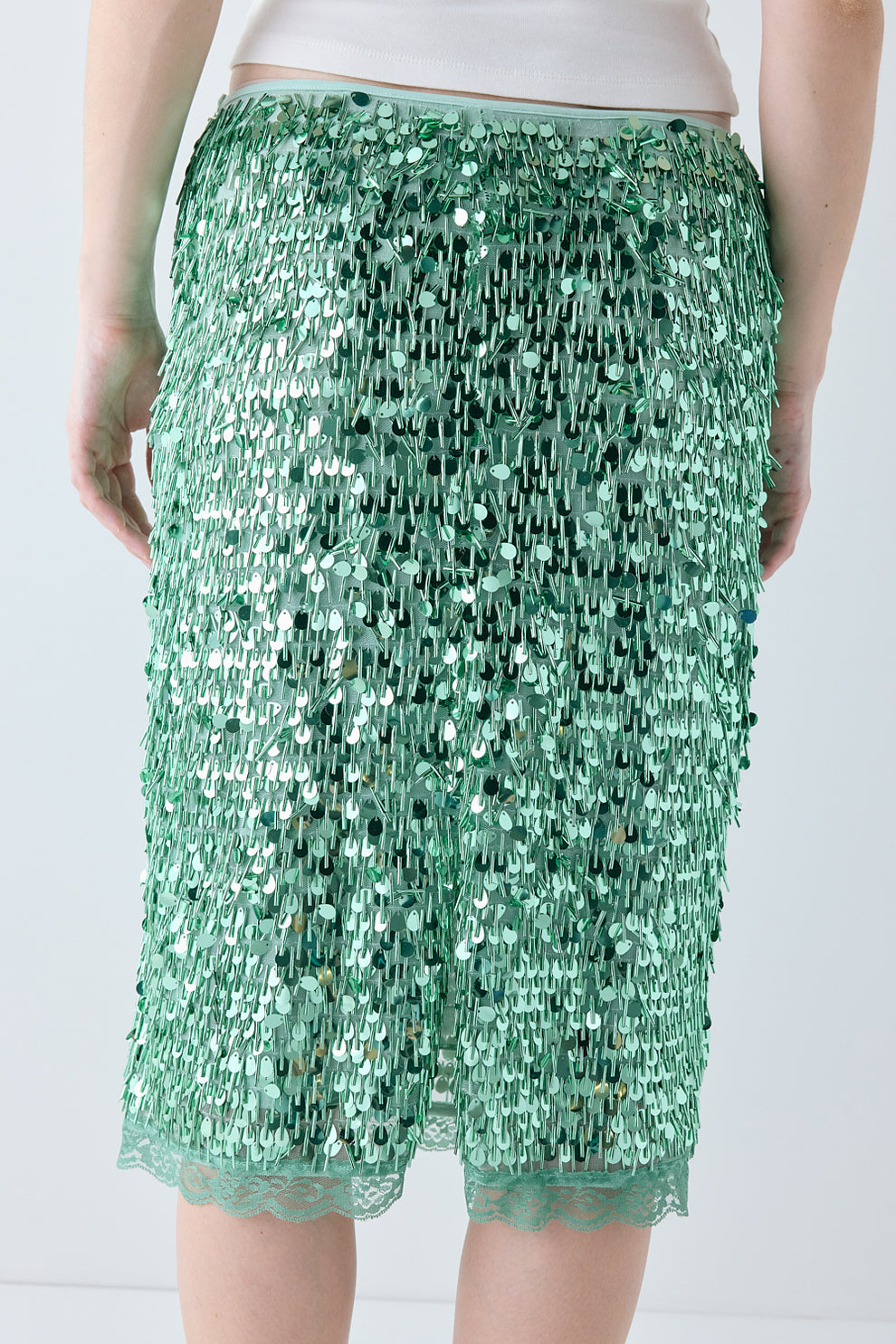 Clementine Sequin Midi Skirt Green