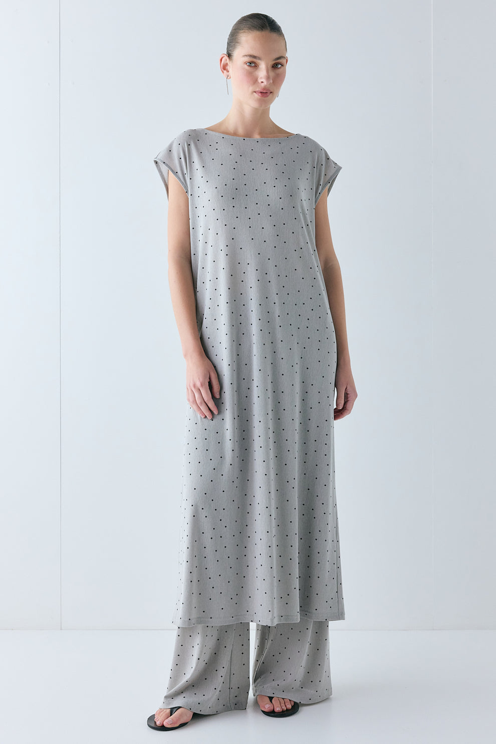 Ariane Mesh Maxi Dress Grey Polka Dot