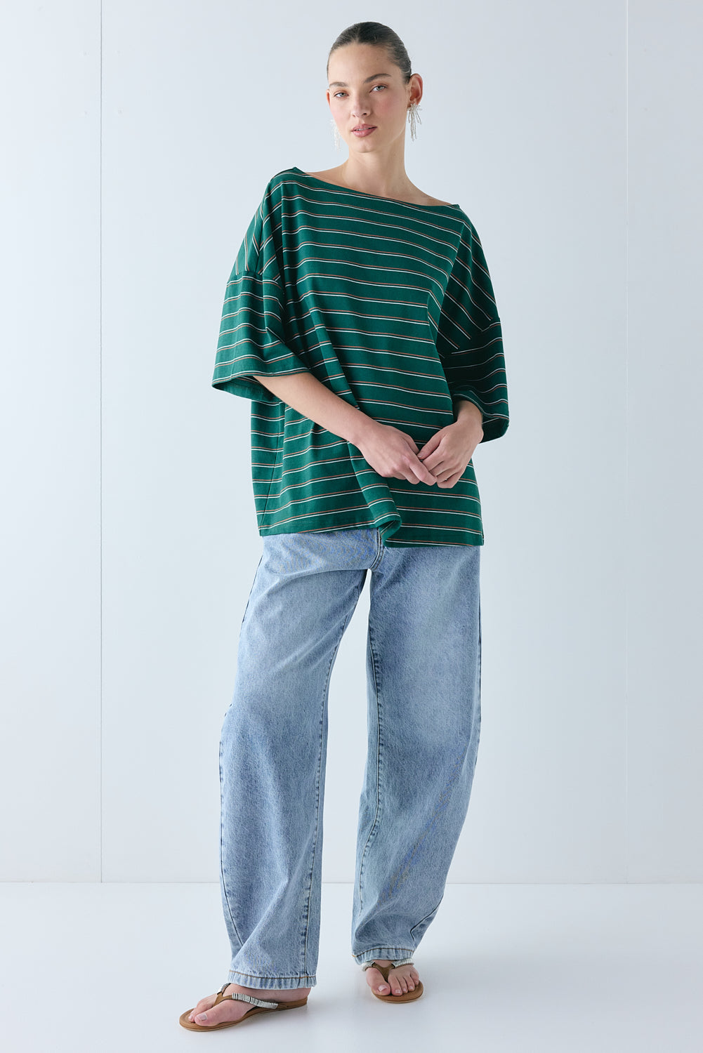 Della Tee Green Stripe