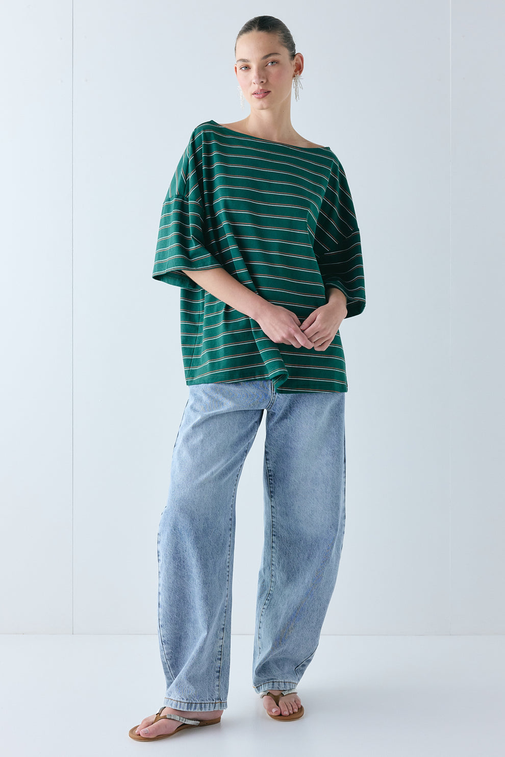 Della Tee Green Stripe
