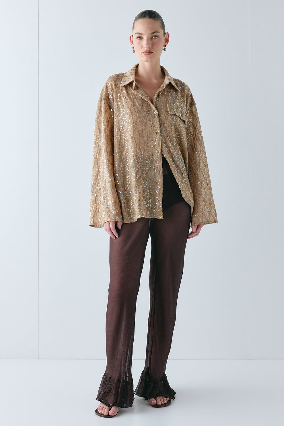 Vale Sequin Shirt Tan - size:Zhenya:AU 6 / US 2