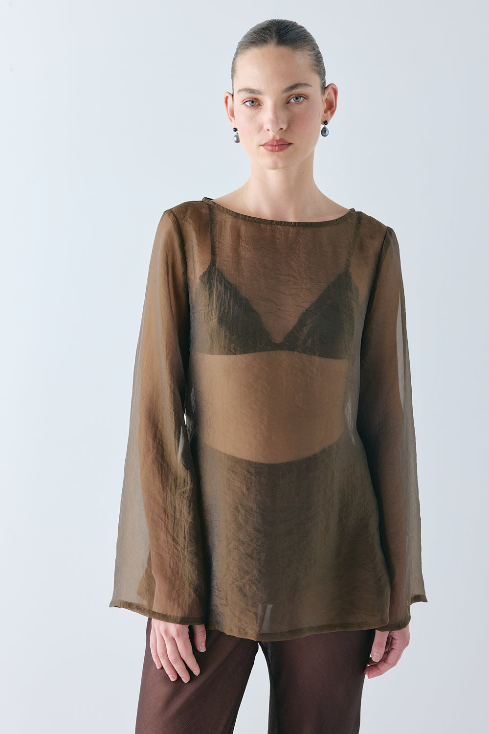 Leni Sheer Top Chocolate - size:Zhenya:AU 6 / US 2