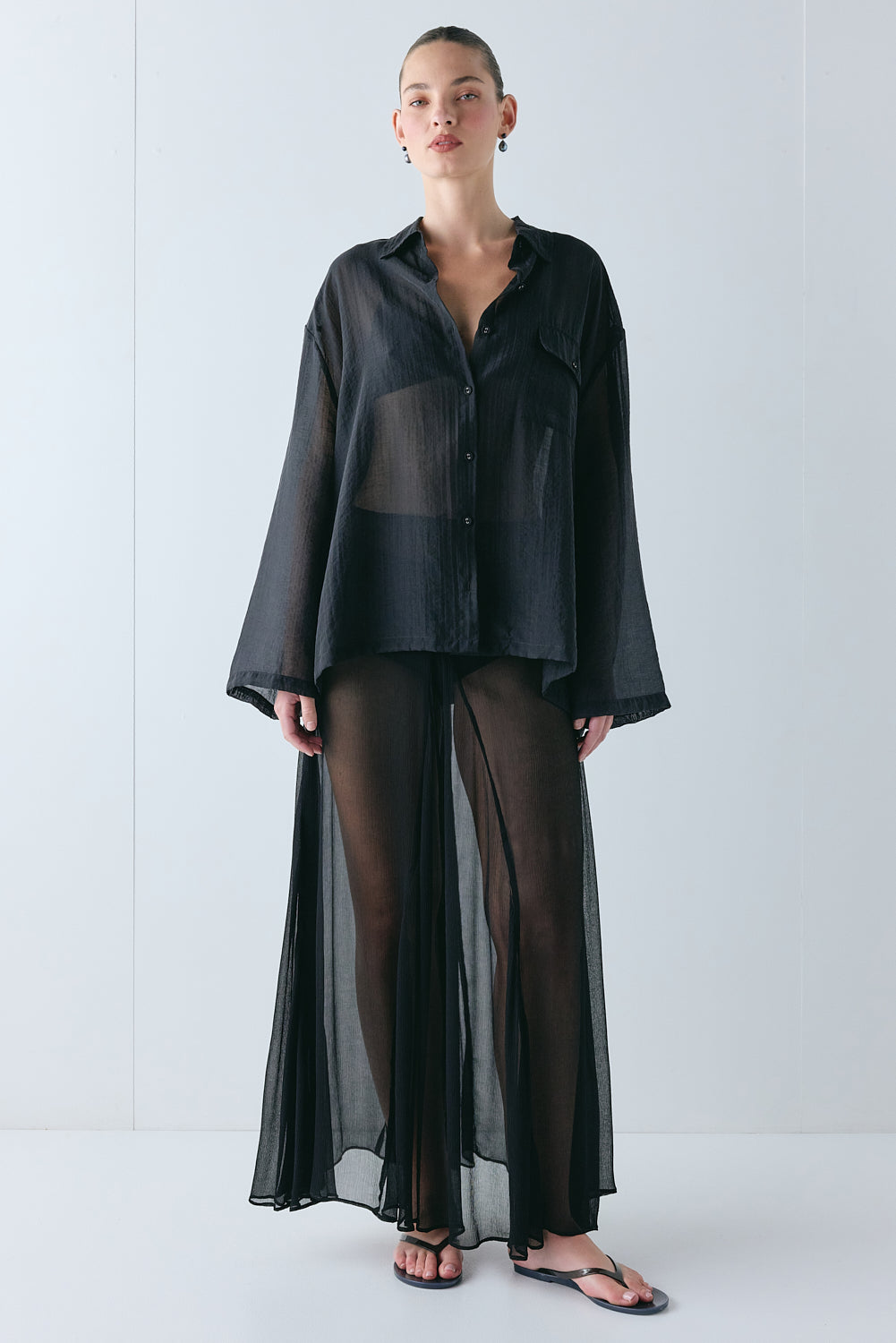 Vale Sheer Shirt Black Stripe - size:Zhenya:AU 6 / US 2