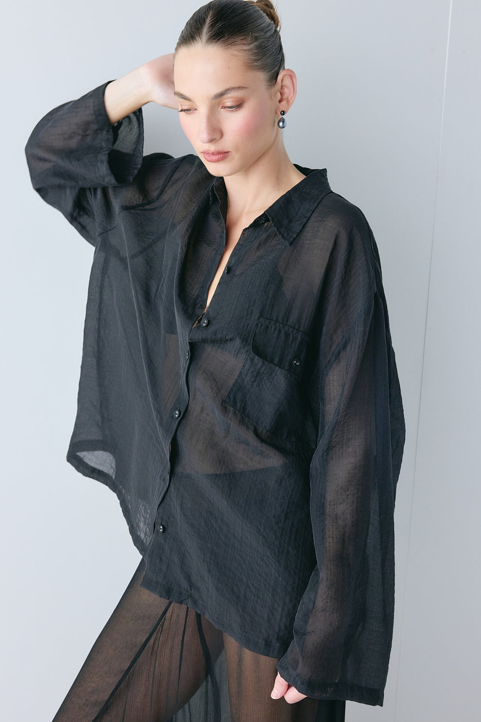 Vale Sheer Shirt Black Stripe