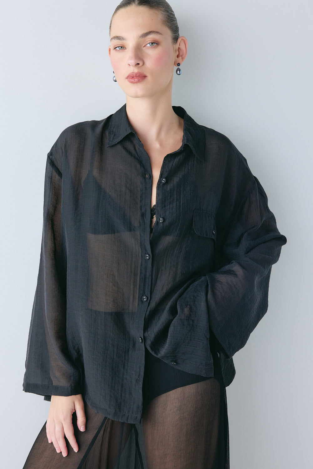 Vale Sheer Shirt Black Stripe