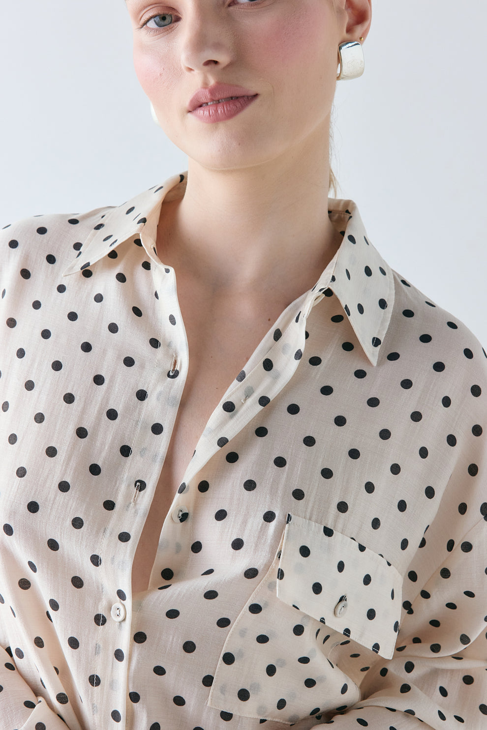 Vale Sheer Shirt Cream Polka Dot