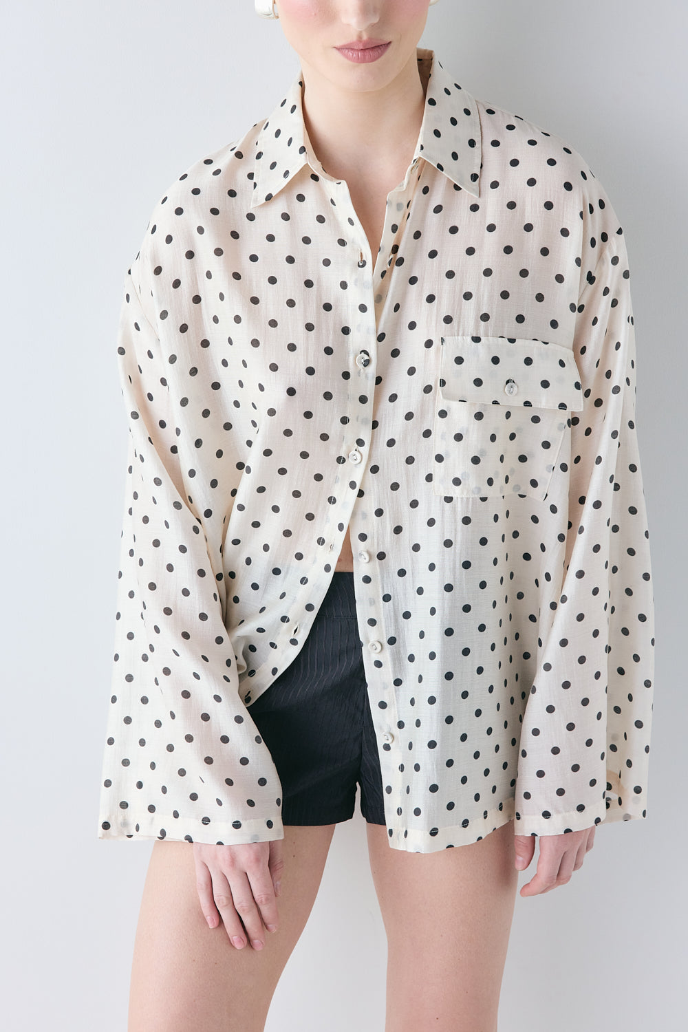 Vale Sheer Shirt Cream Polka Dot