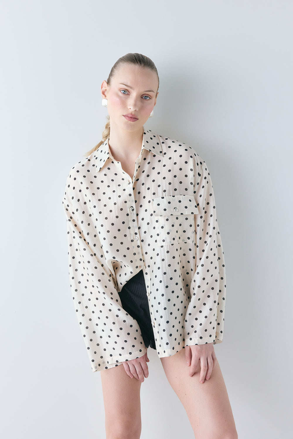 Vale Sheer Shirt Cream Polka Dot