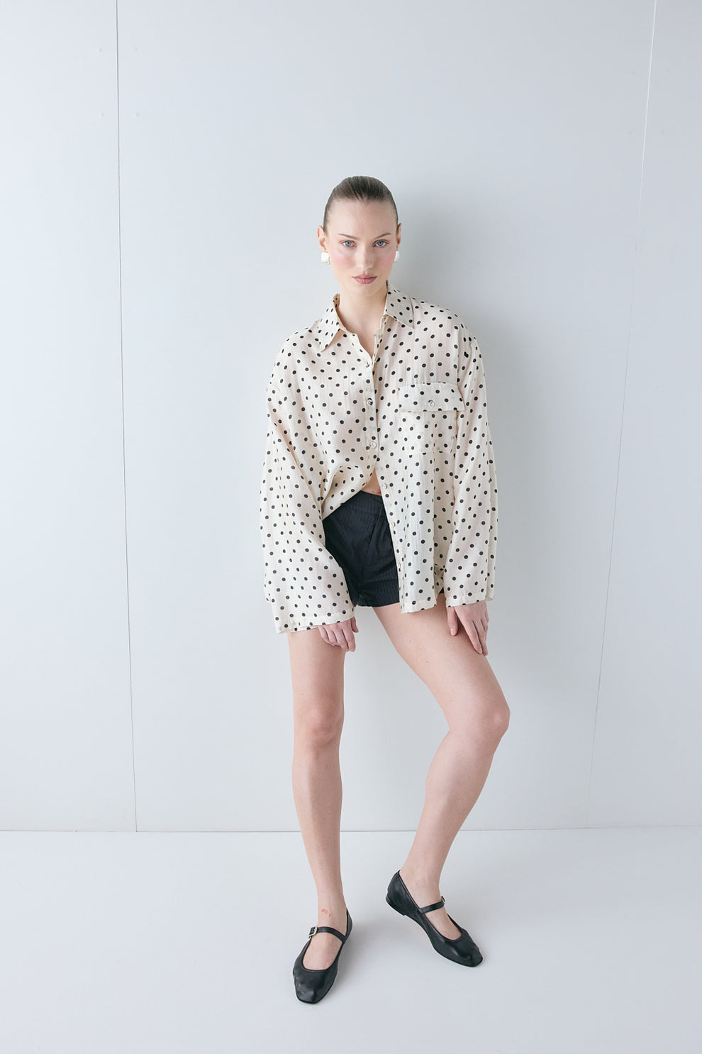 Vale Sheer Shirt Cream Polka Dot