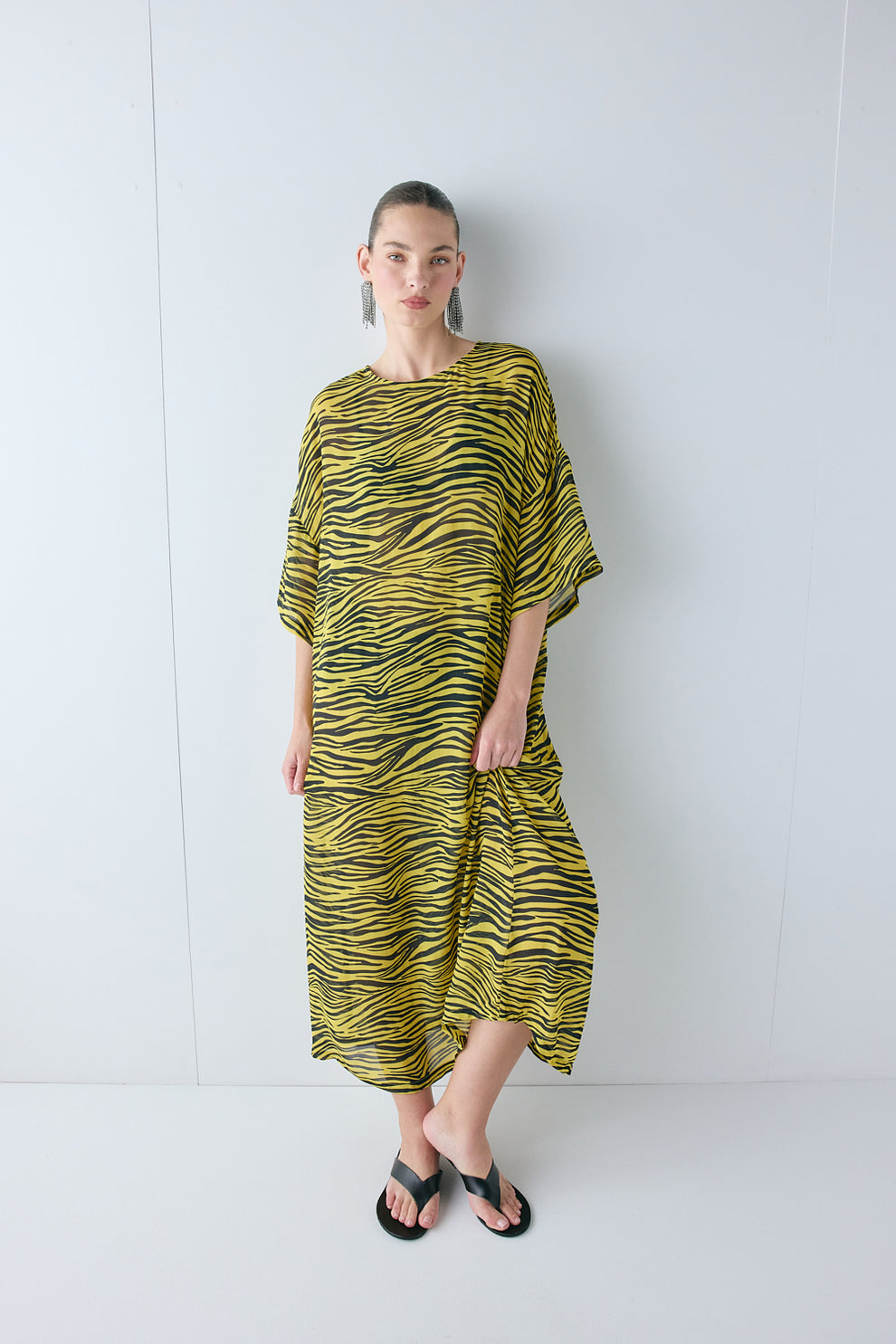 Ivette Sheer Midi Dress Tiger