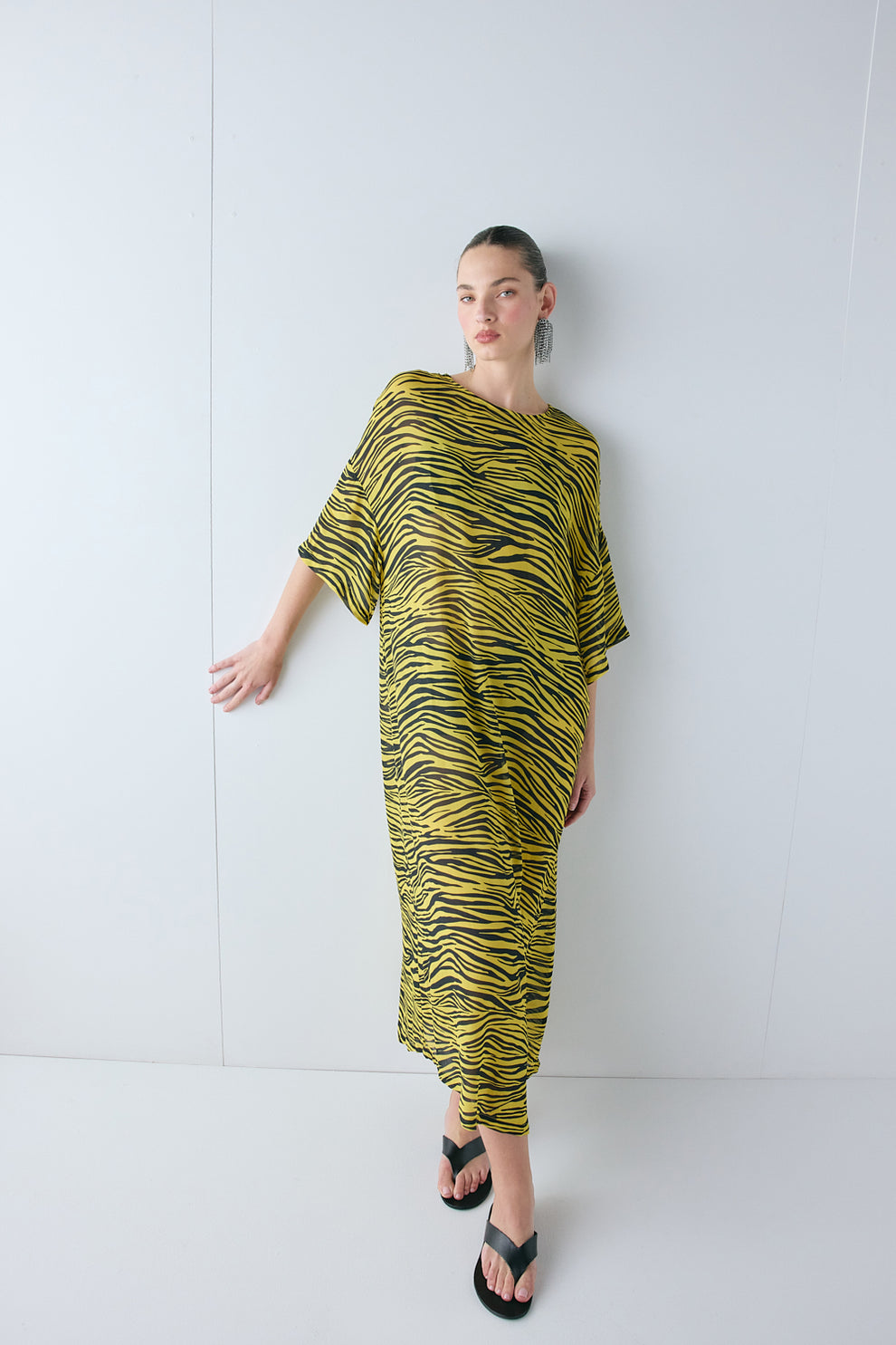 Ivette Sheer Midi Dress Tiger