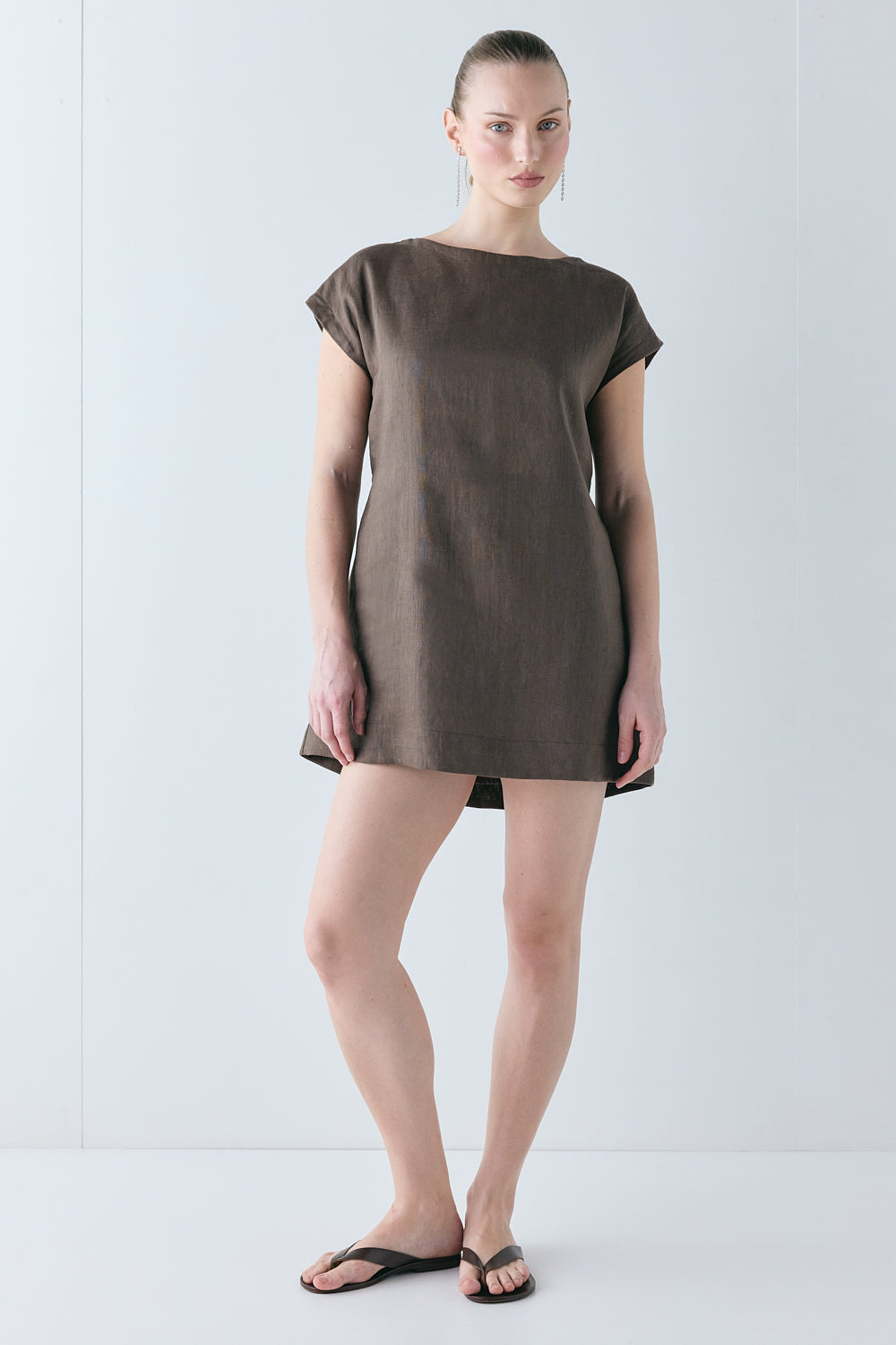 Rome Linen Mini Dress Chocolate
