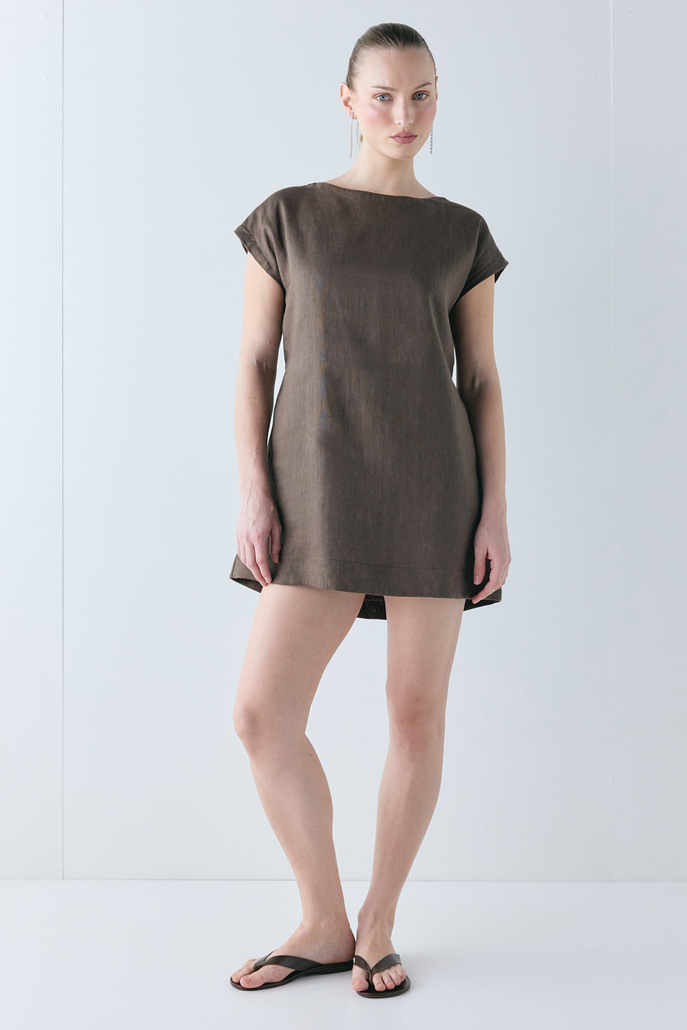 Rome Linen Mini Dress Chocolate