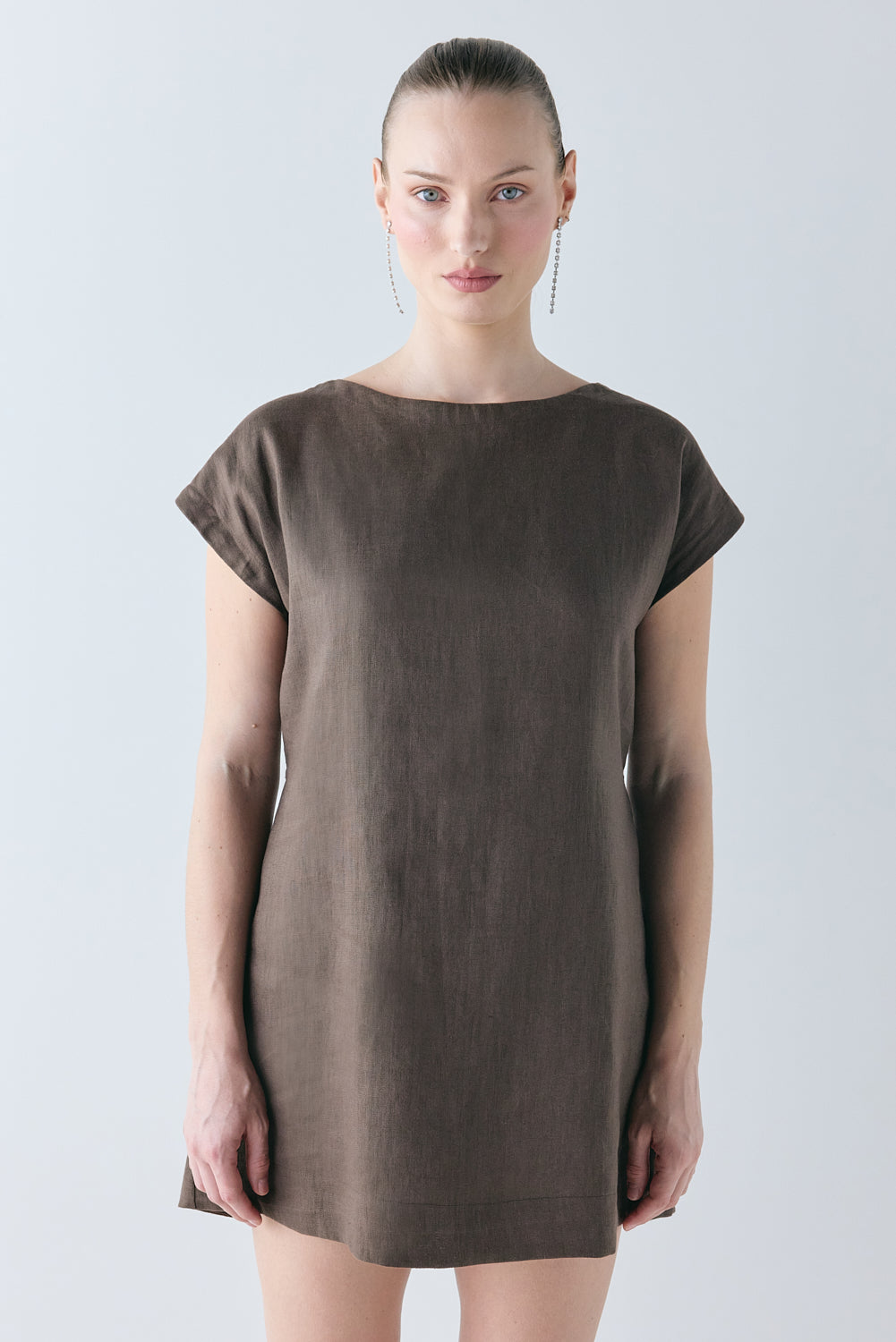 Rome Linen Mini Dress Chocolate - size:Mira:AU 8 / US 4