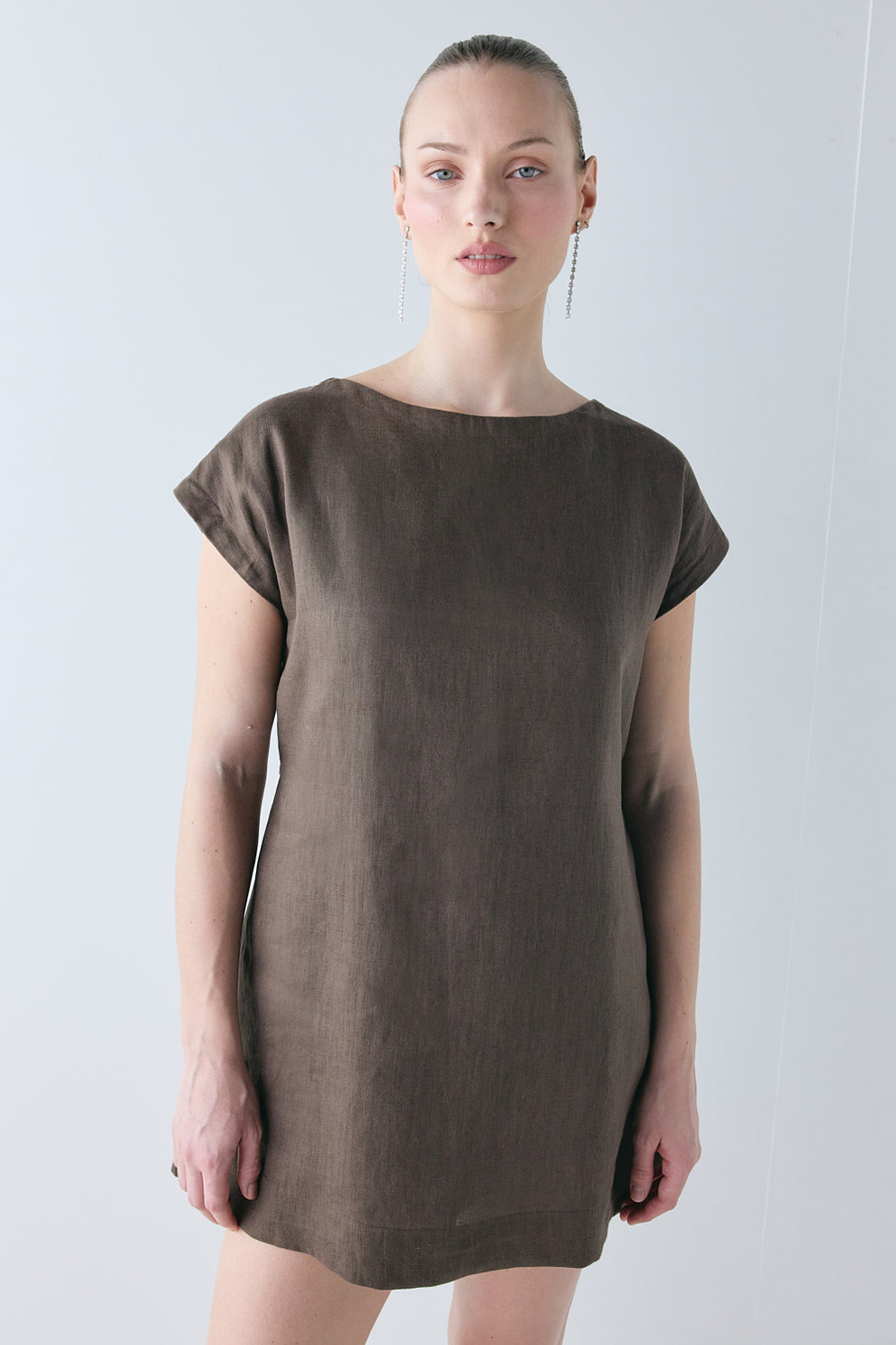 Rome Linen Mini Dress Chocolate