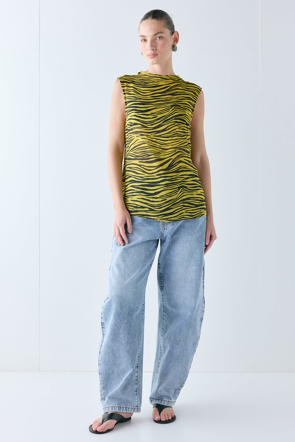 Carson Sheer Top Yellow Tiger