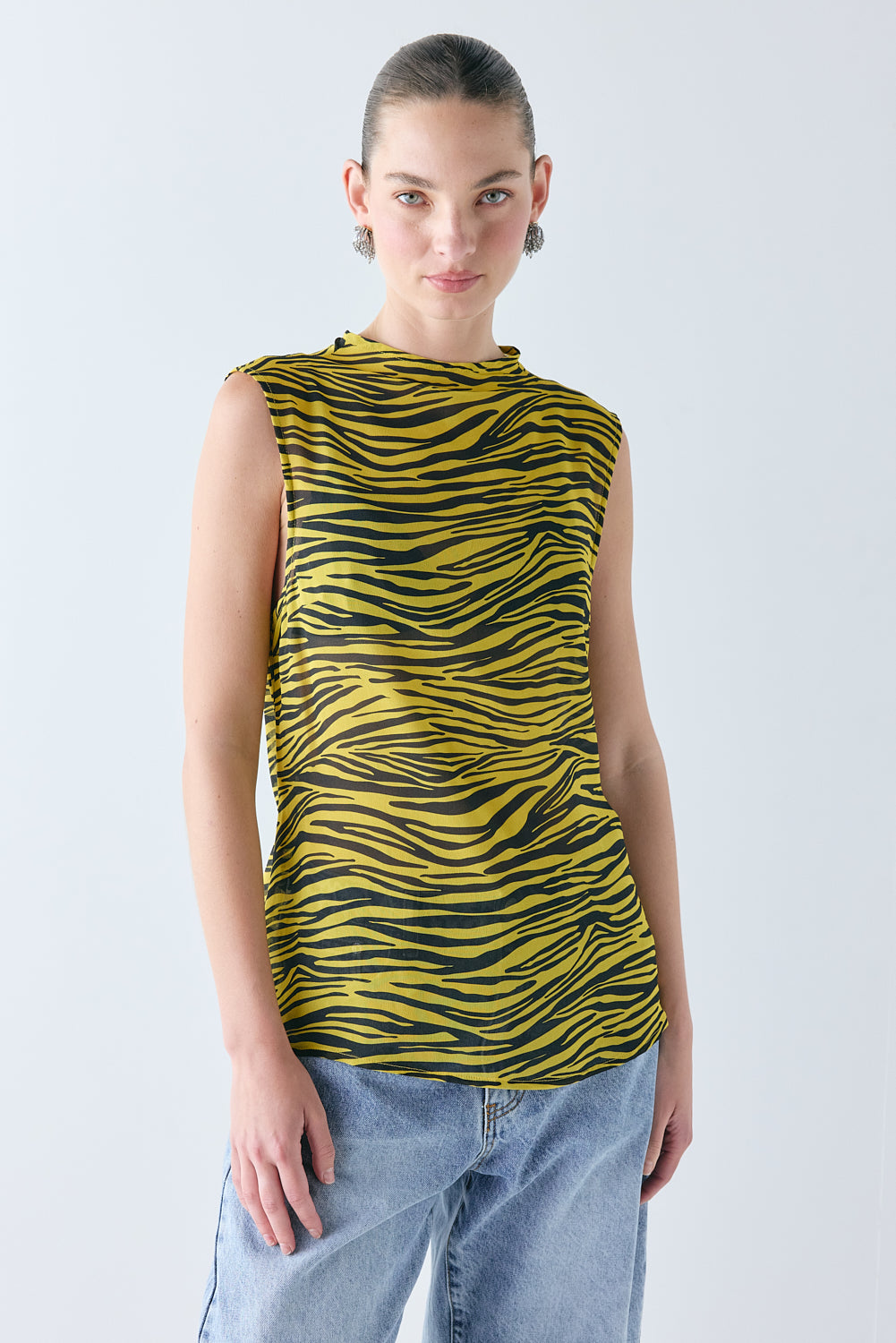 Carson Sheer Top Yellow Tiger - size:Zhenya:AU 6 / US 2