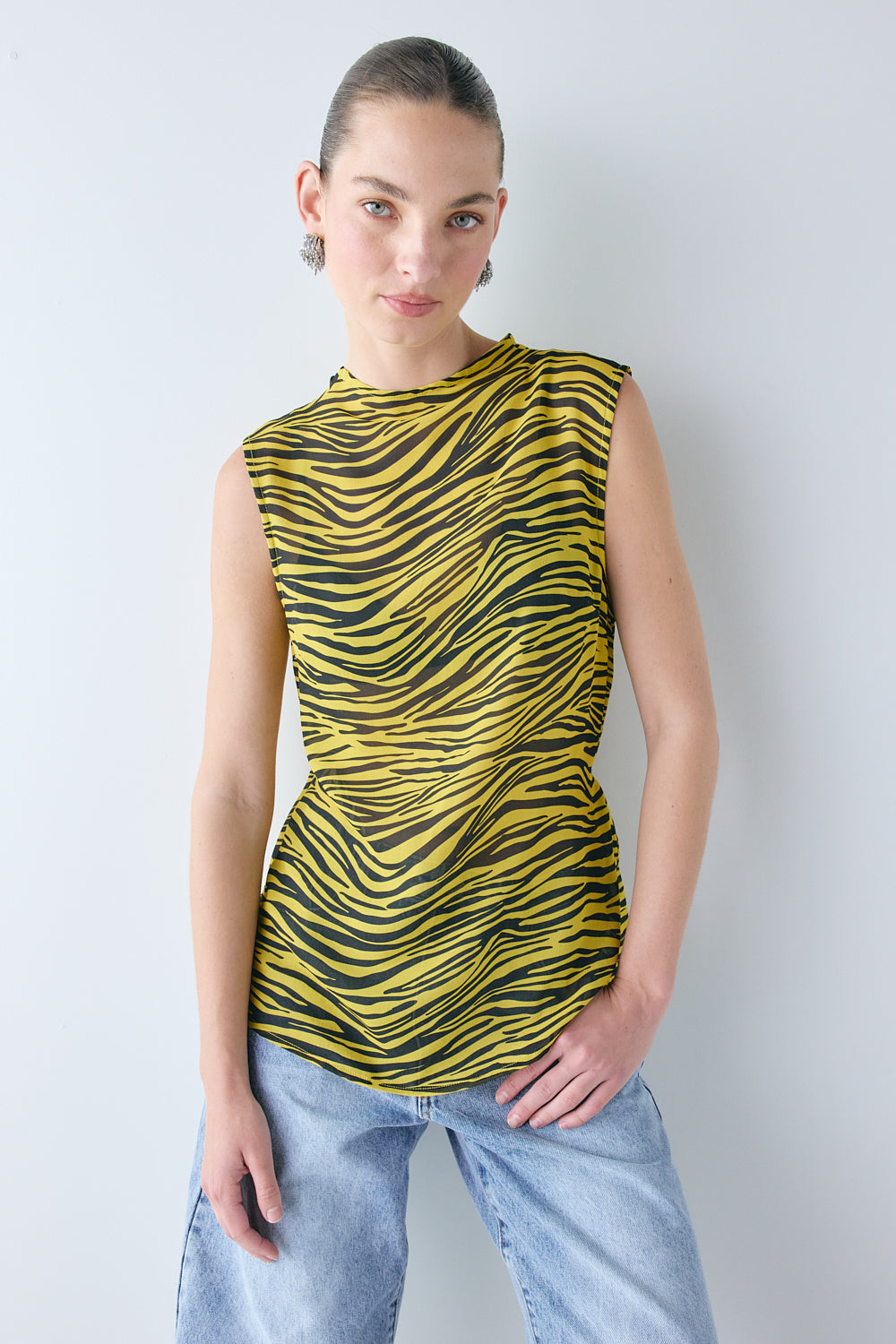 Carson Sheer Top Yellow Tiger