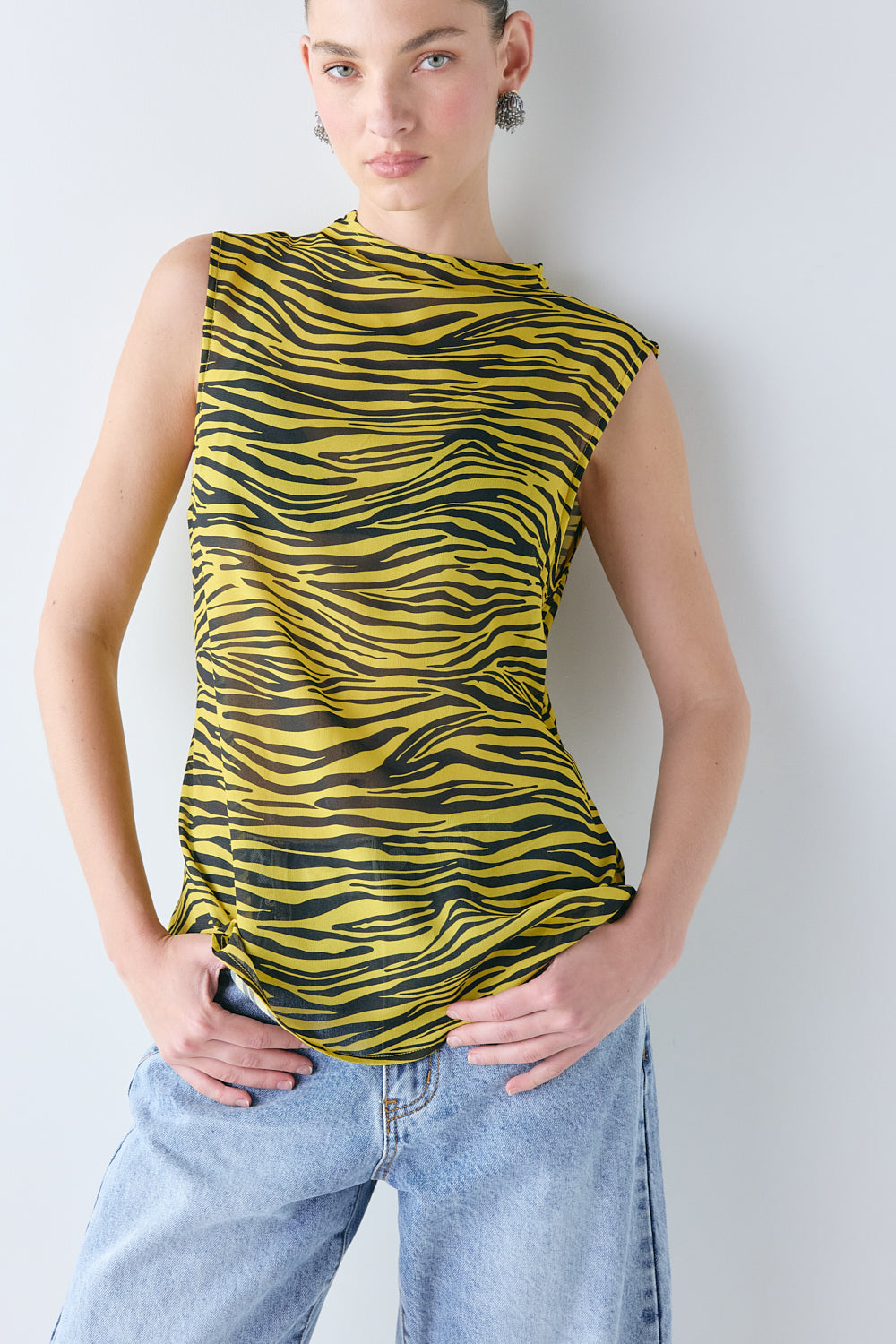 Carson Sheer Top Yellow Tiger
