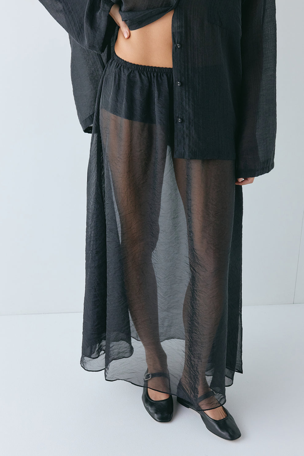 Solara Sheer Midi Skirt Black