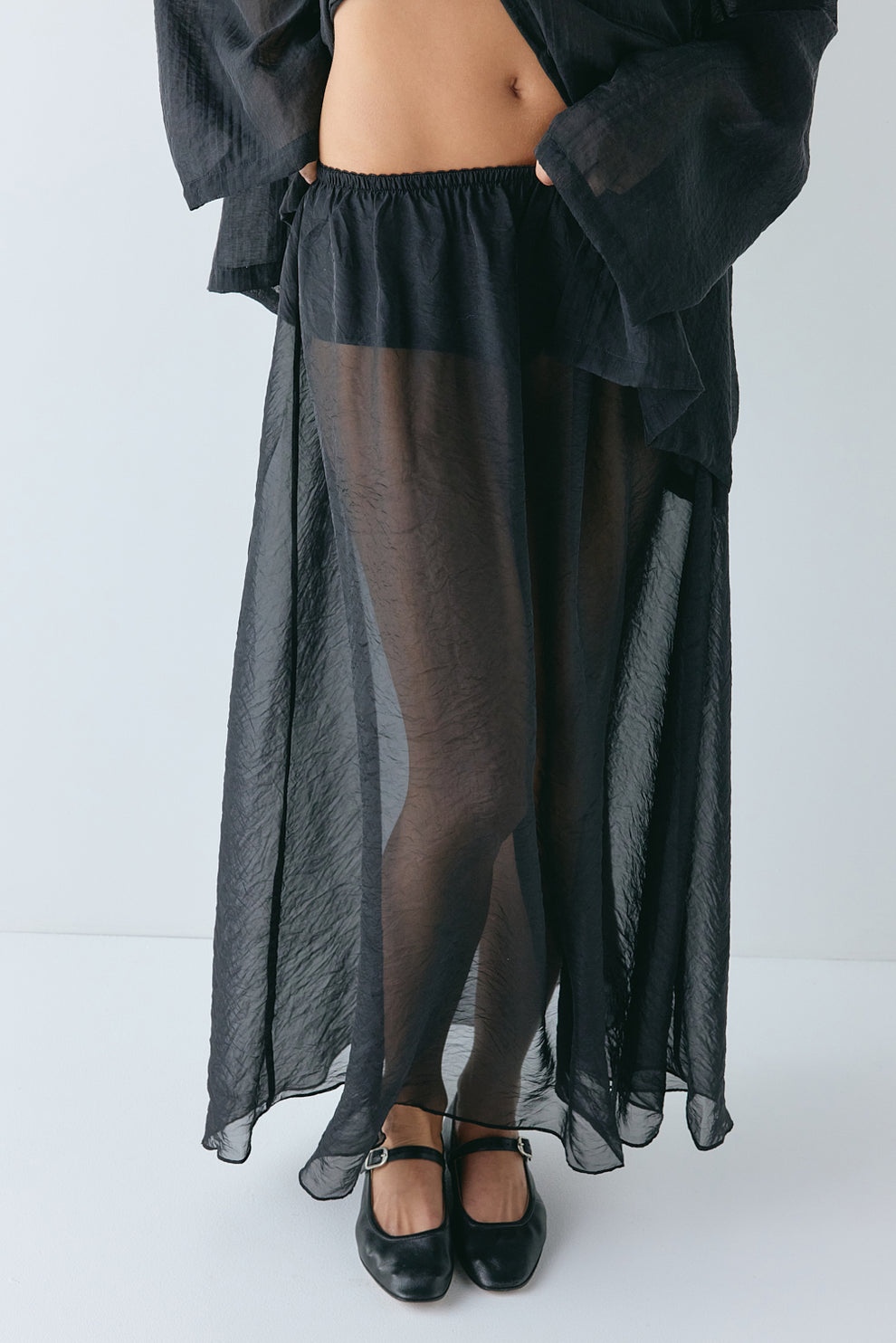 Solara Sheer Midi Skirt Black