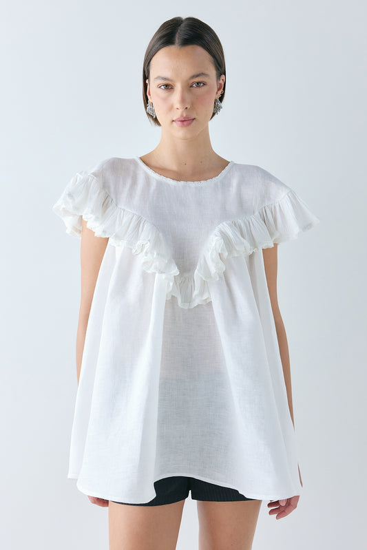 Viola Linen Tunic White - size:Alida:AU 6 / US 2