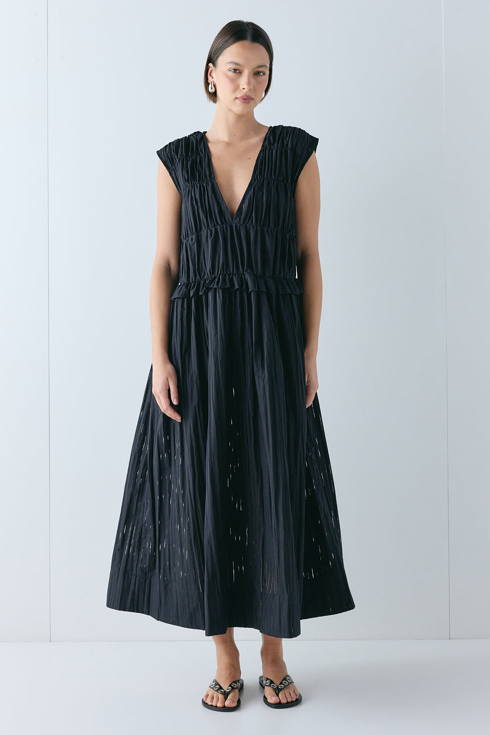 Izabel Maxi Dress Black Sheer Stripe