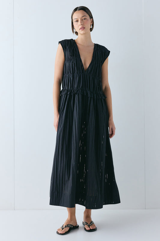 Izabel Maxi Dress Black Sheer Stripe - size:Alida:AU 6 / US 2