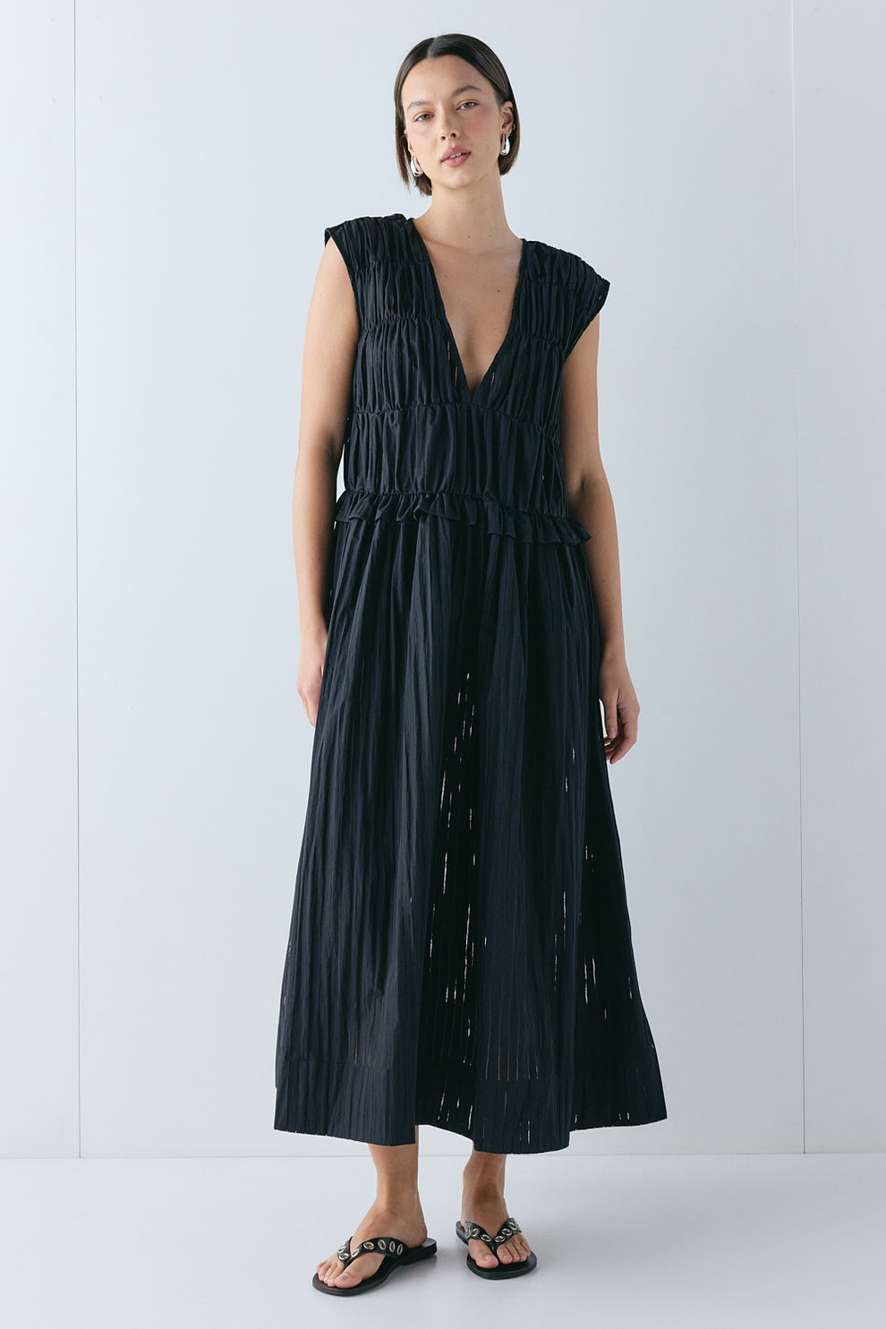 Izabel Maxi Dress Black Sheer Stripe - size:Alida:AU 6 / US 2