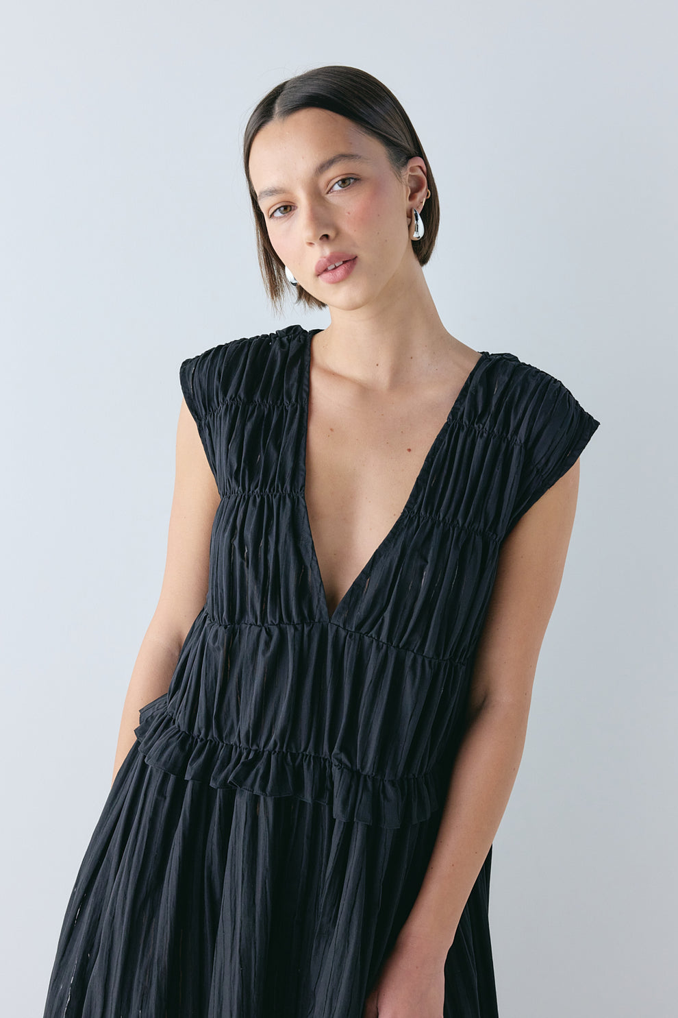Izabel Maxi Dress Black Sheer Stripe