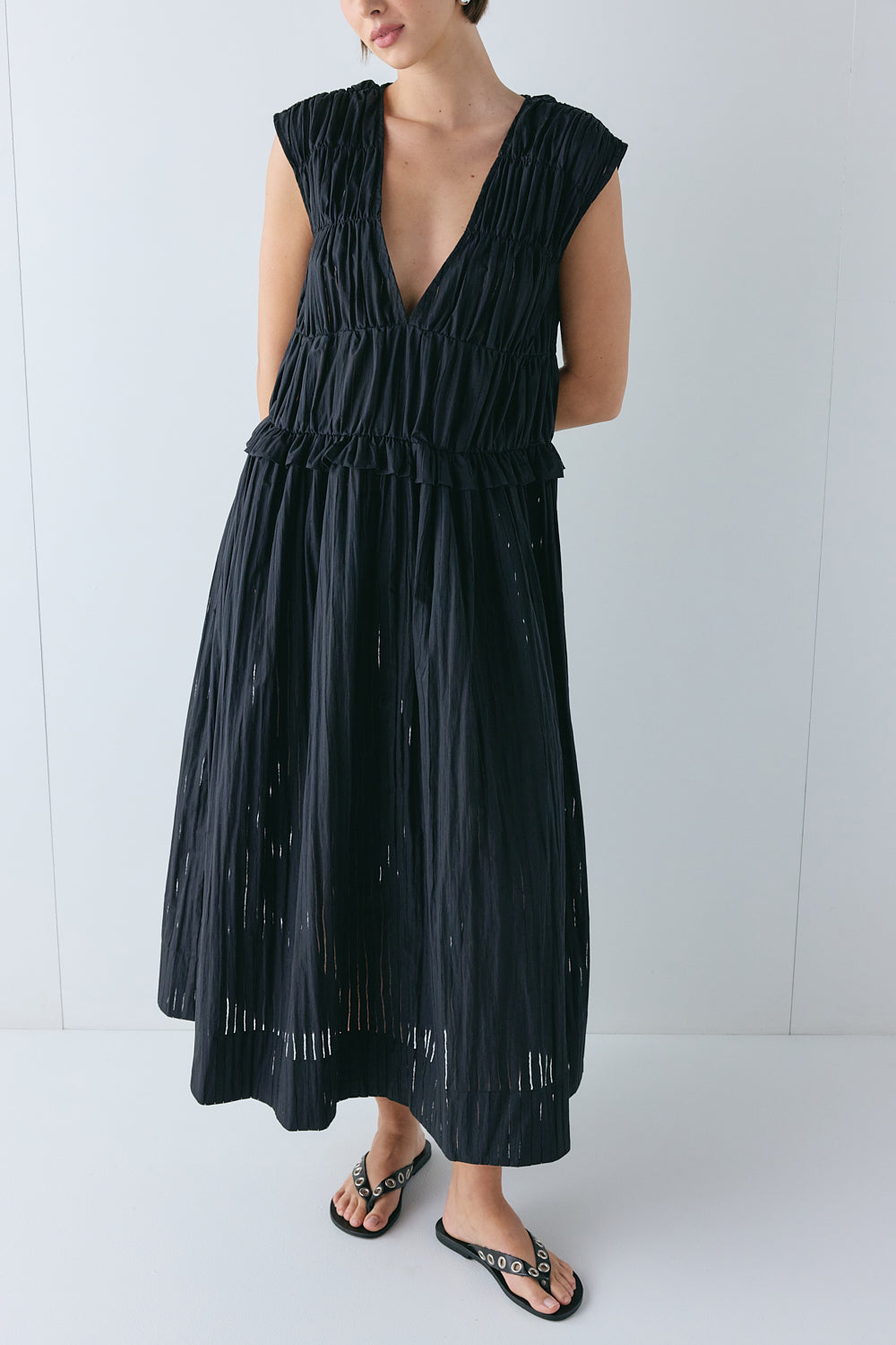 Izabel Maxi Dress Black Sheer Stripe