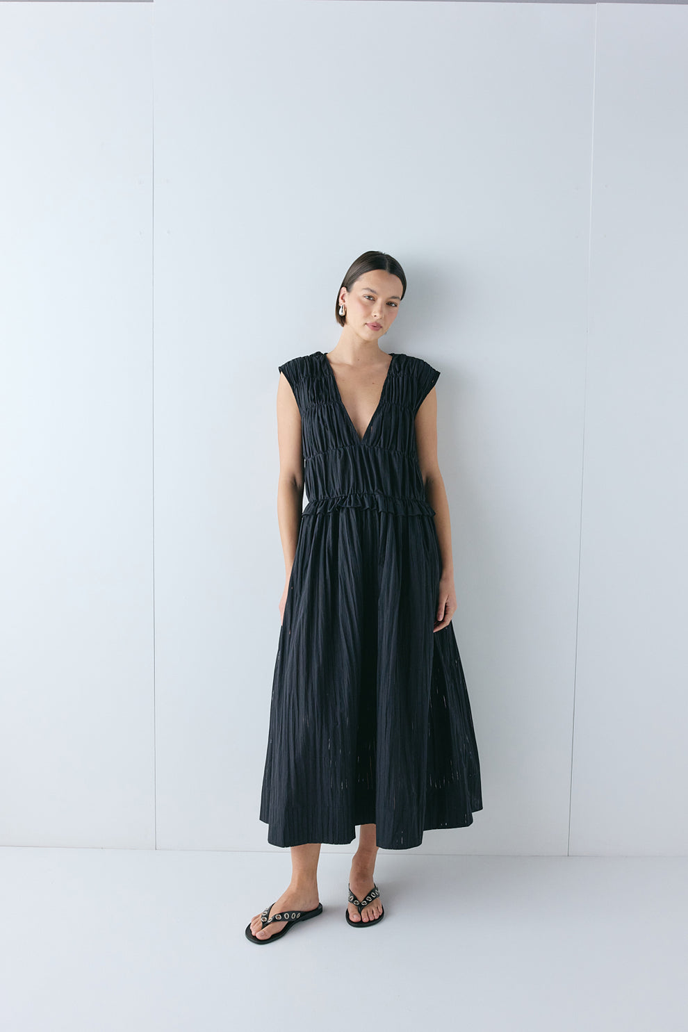 Izabel Maxi Dress Black Sheer Stripe