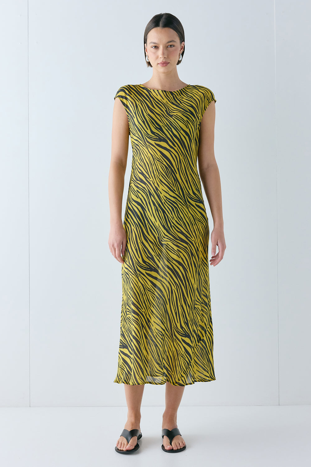 Yuri Sheer Midi Dress Yellow Tiger - size:Alida:AU 6 / US 2