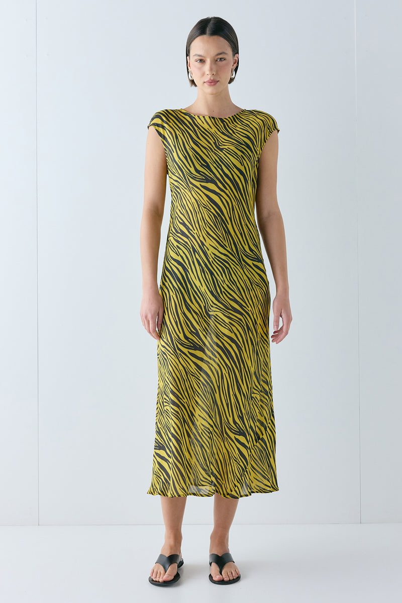 Yuri Sheer Midi Dress Yellow Tiger - size:Alida:AU 6 / US 2