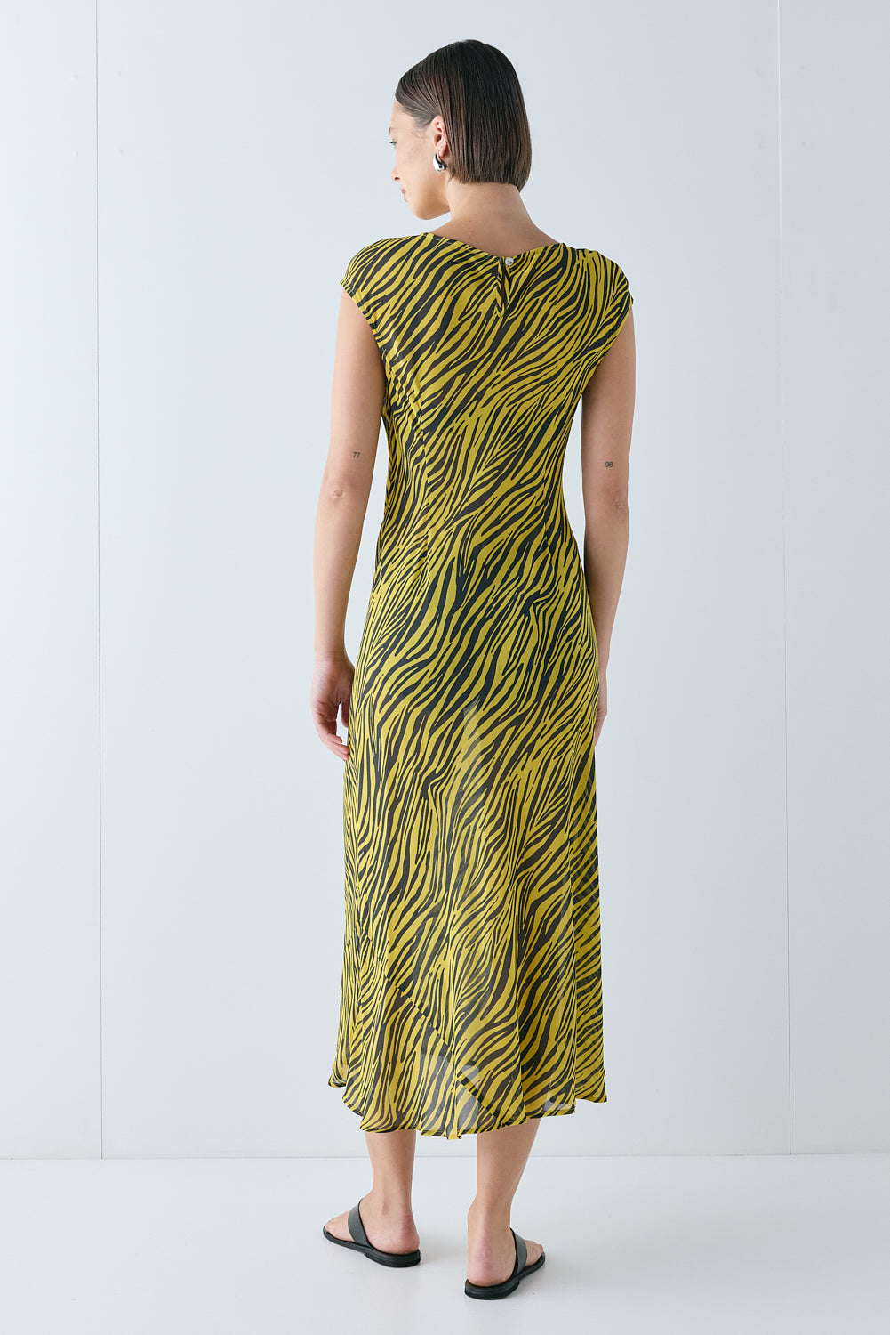 Yuri Sheer Midi Dress Yellow Tiger 