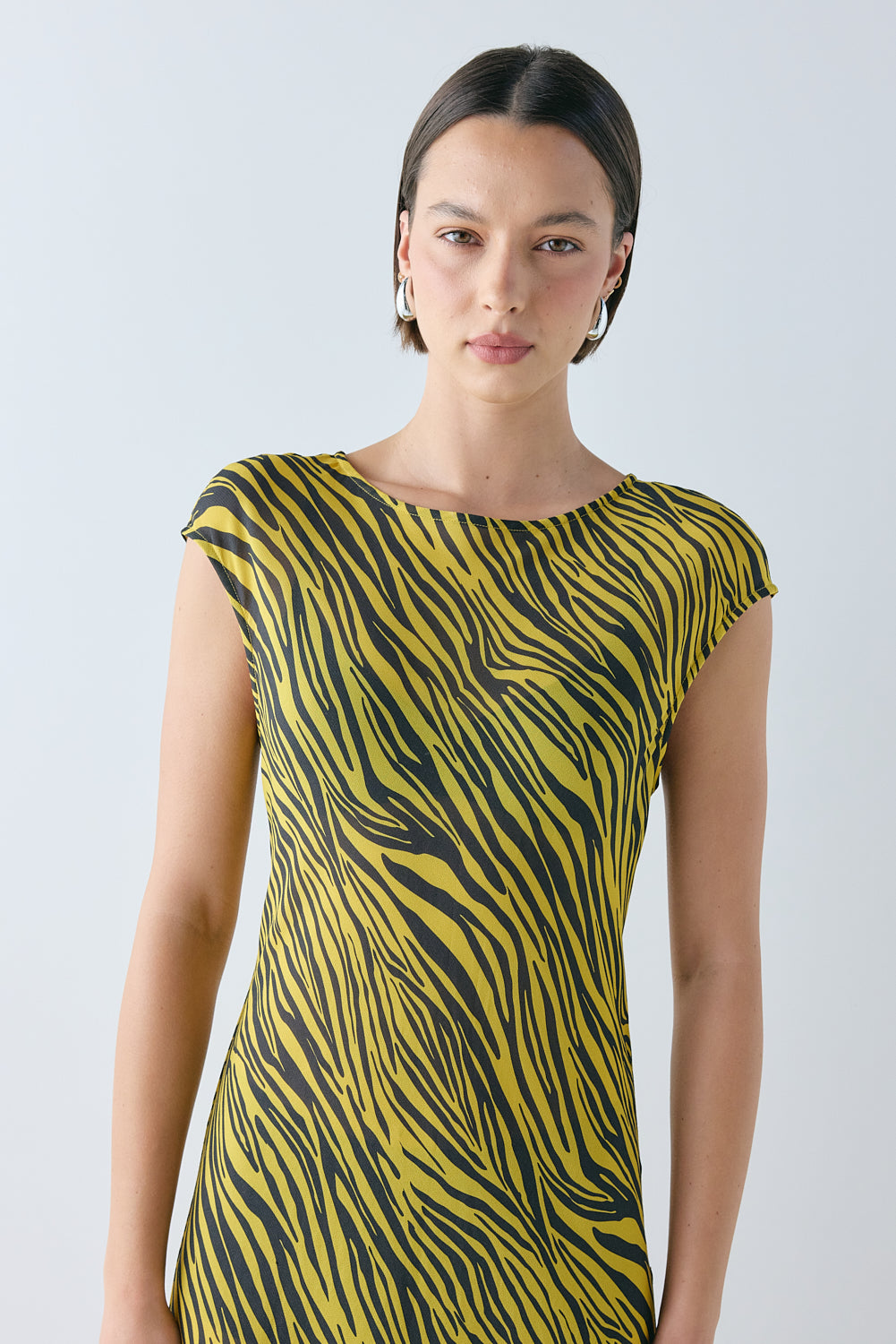 Yuri Sheer Midi Dress Yellow Tiger 